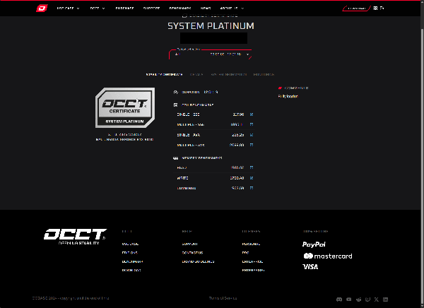 Anonymizovaný pôvodný OCCT Platinum certifikát bielej zostavy