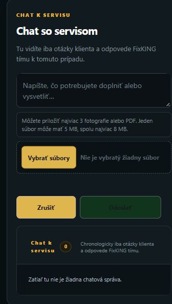 Skutočné okno zákazníckeho chatu IS2 s poľom na správu a priloženie fotografie alebo PDF, bez správ klienta.