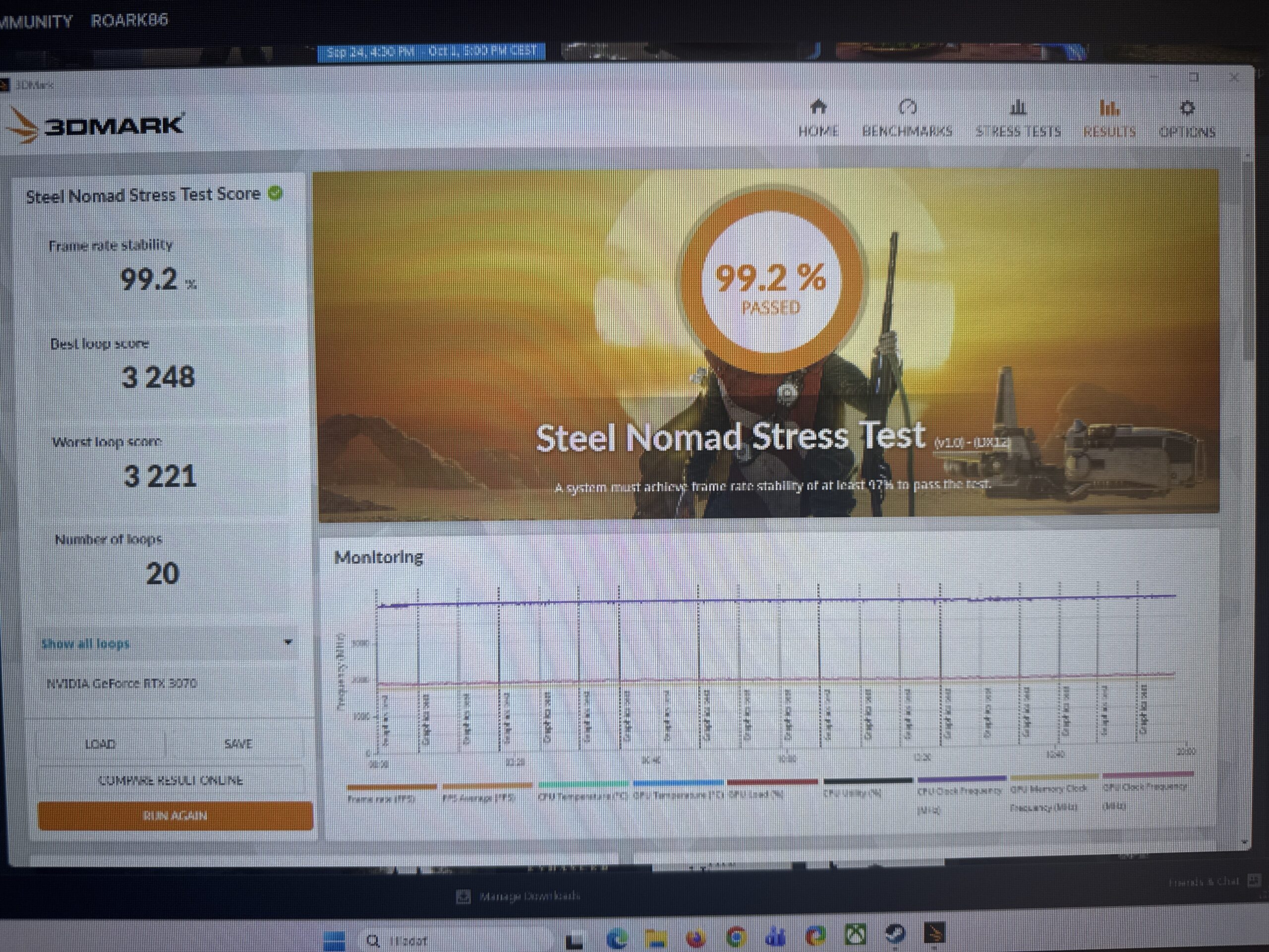 3DMark Steel Nomad: stabilita 99,2 percenta v 20 cykloch