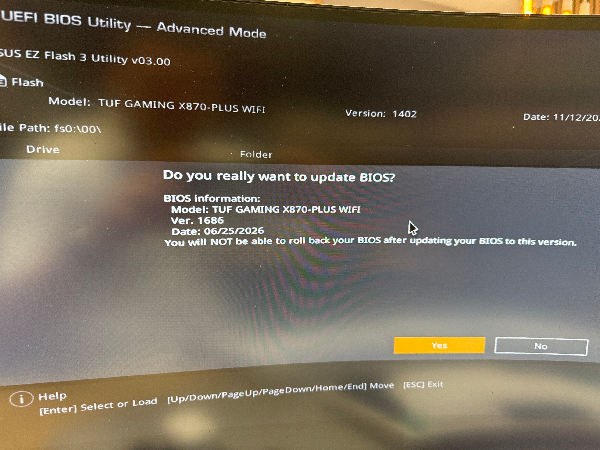 Aktualizácia UEFI ASUS X870 z verzie 1402 na 1686