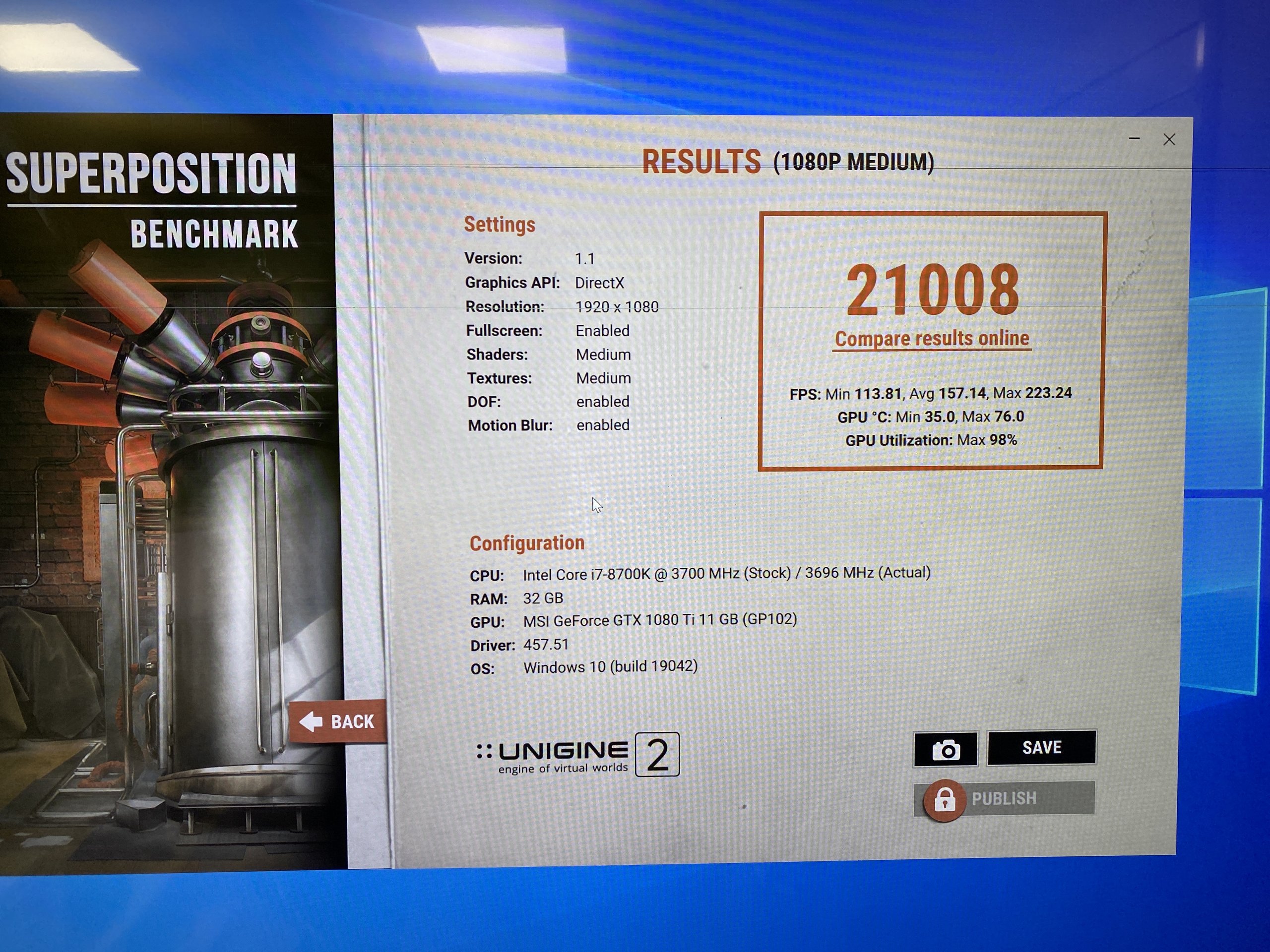 Unigine Superposition po servisnom zásahu: 21 008 bodov.