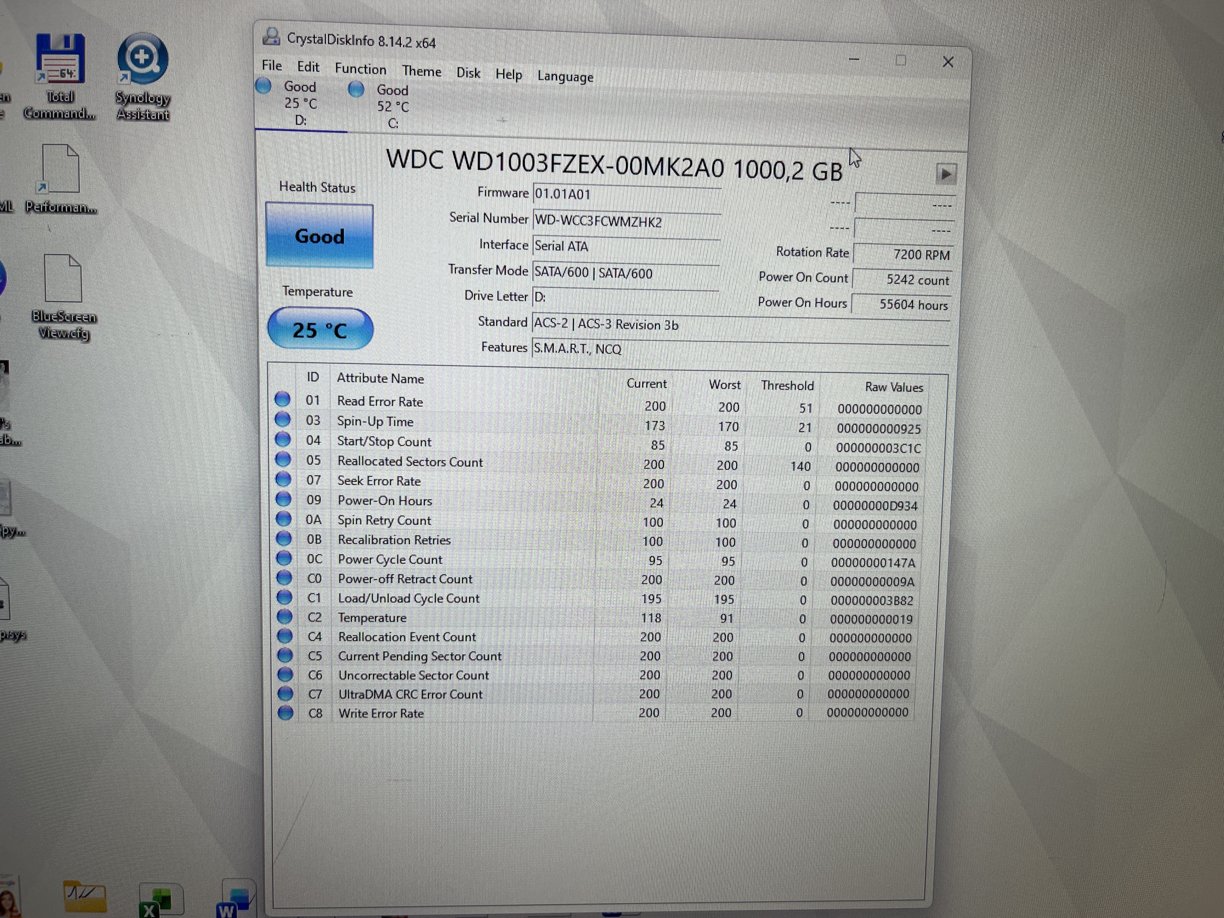 CrystalDiskInfo rozpoznalo WD Black 1 TB v stave Good pri 25 °C.