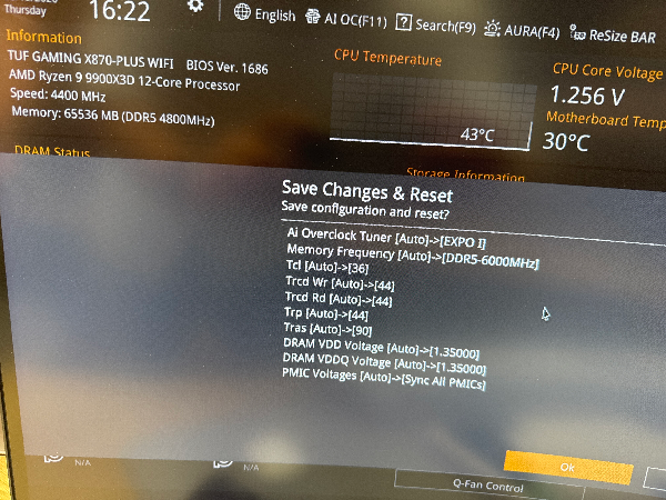 EXPO DDR5-6000 nastavené v UEFI ASUS