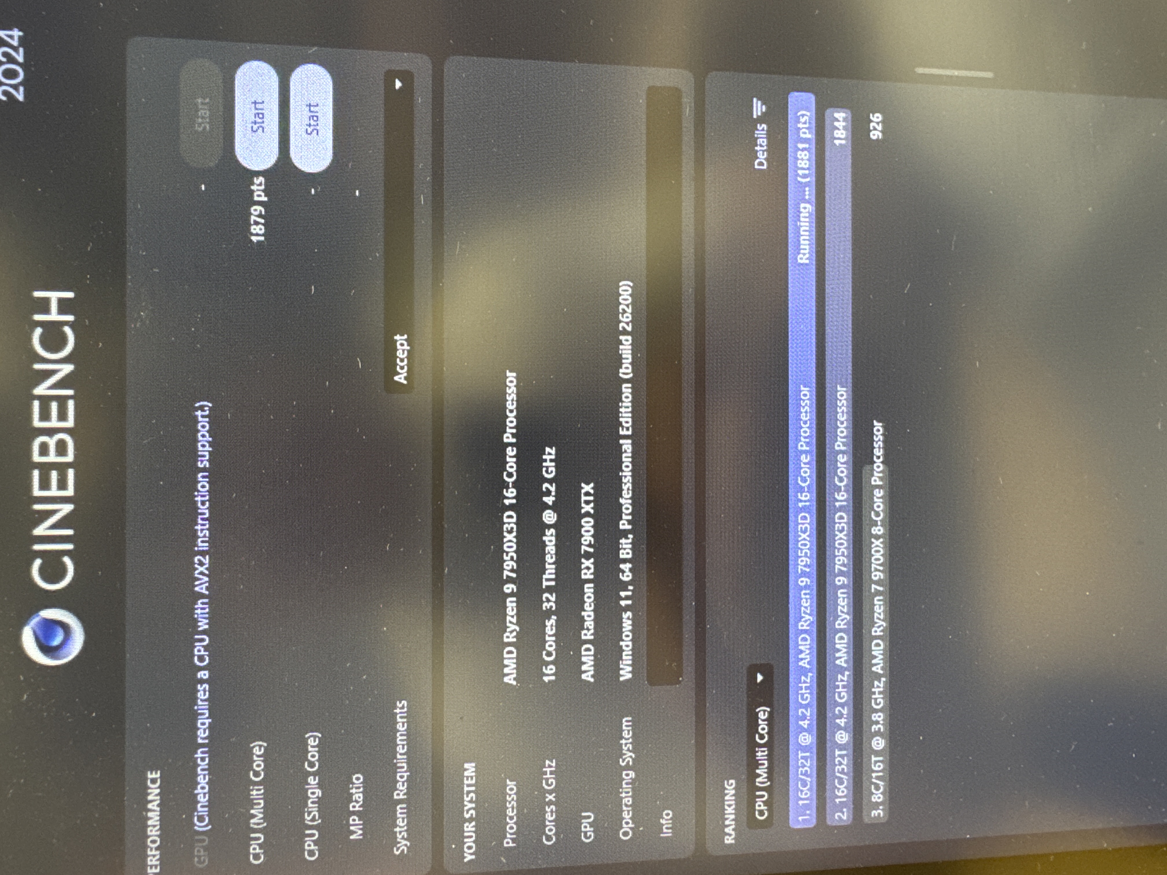 Výstupné meranie procesora v Cinebench 2024.