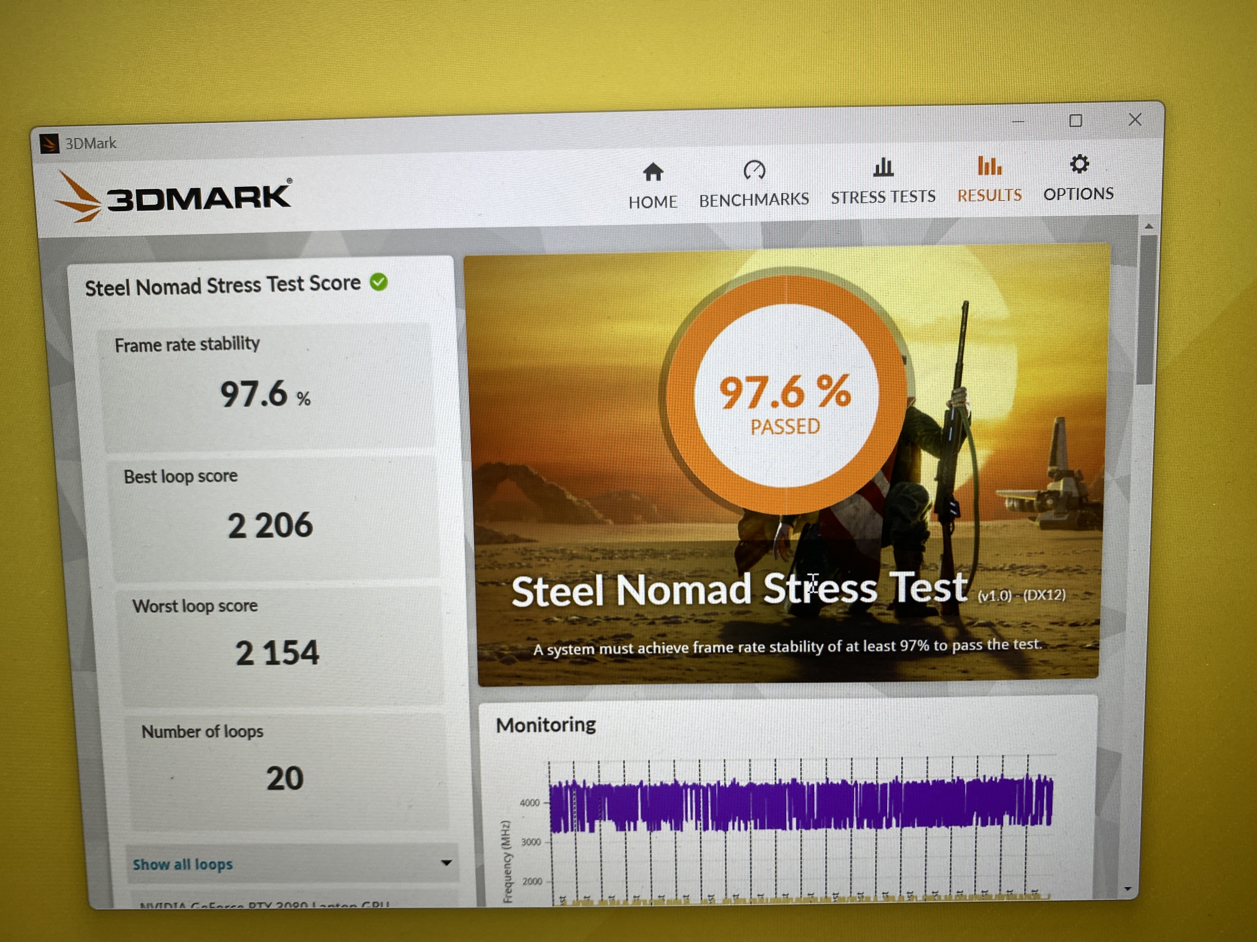 Výsledok záťažového testu Steel Nomad.