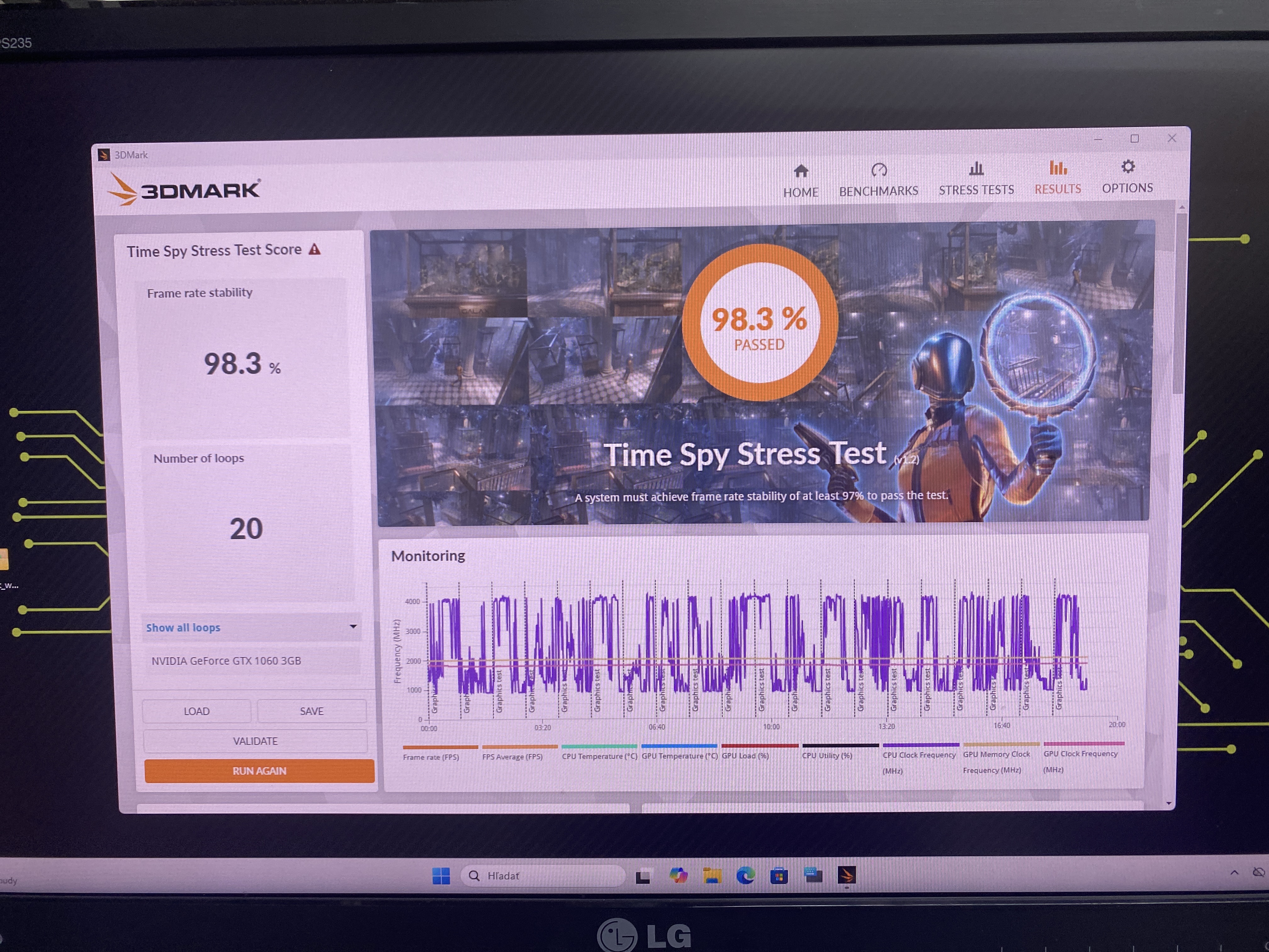 Záznam stability v záťažovom teste Time Spy.